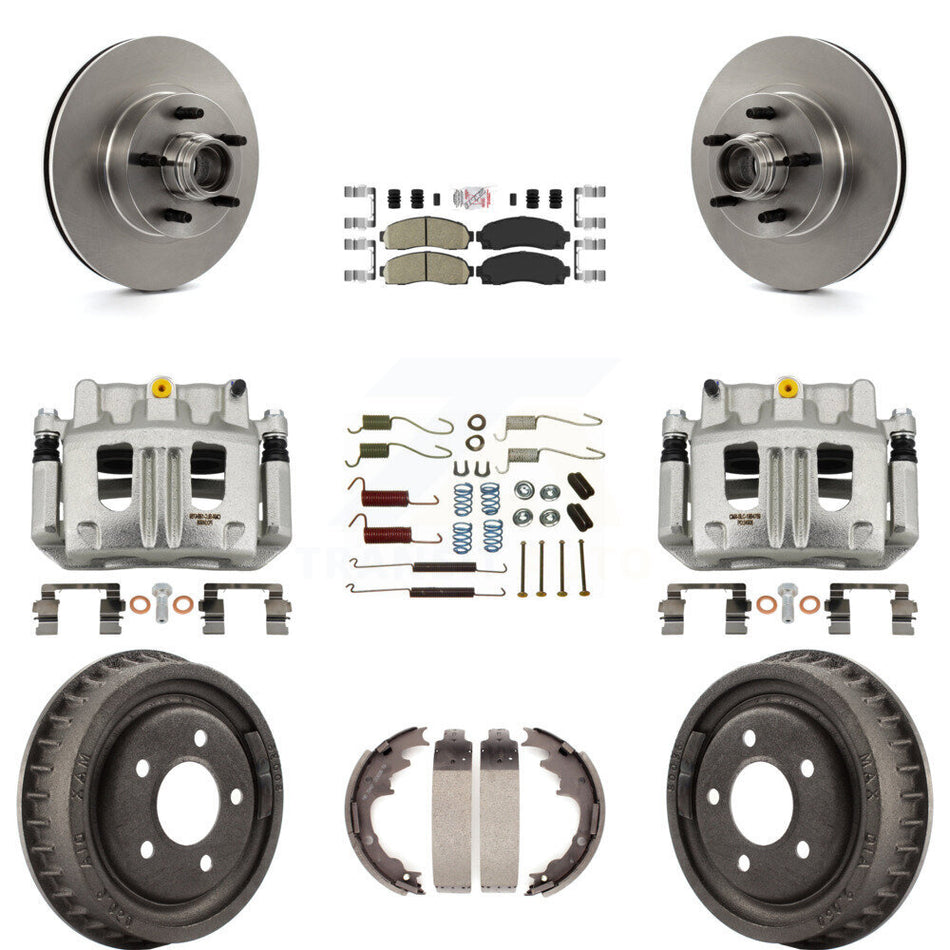 Front Rear Brake Caliper Rotors Drum Ceramic Pad Shoe Hardware Kit (9Pc) For Ford Ranger KC8-101414N