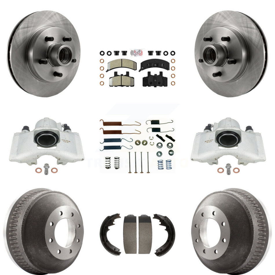 Front Rear Disc Brake Caliper Rotors Drums Semi-Metallic Pads Shoes And Hardware Kit (9Pc) For 1998 Chevrolet C1500 Suburban GAS engine With 13" Diameter Drum KC8-101415N