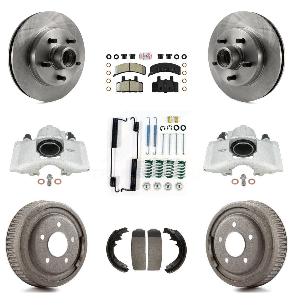 Front Rear Disc Brake Caliper Rotors Drums Semi-Metallic Pads Shoes And Hardware Kit (9Pc) For 1997-1998 Chevrolet C1500 Suburban GAS engine With 10" Diameter Drum KC8-101417N by Transit Auto