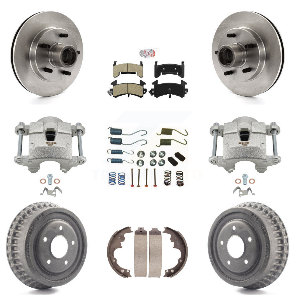 Front Rear Brake Caliper Rotors Drum Semi-Metallic Pad Shoe & Hardware Kit (9Pc) For GMC KC8-101422N