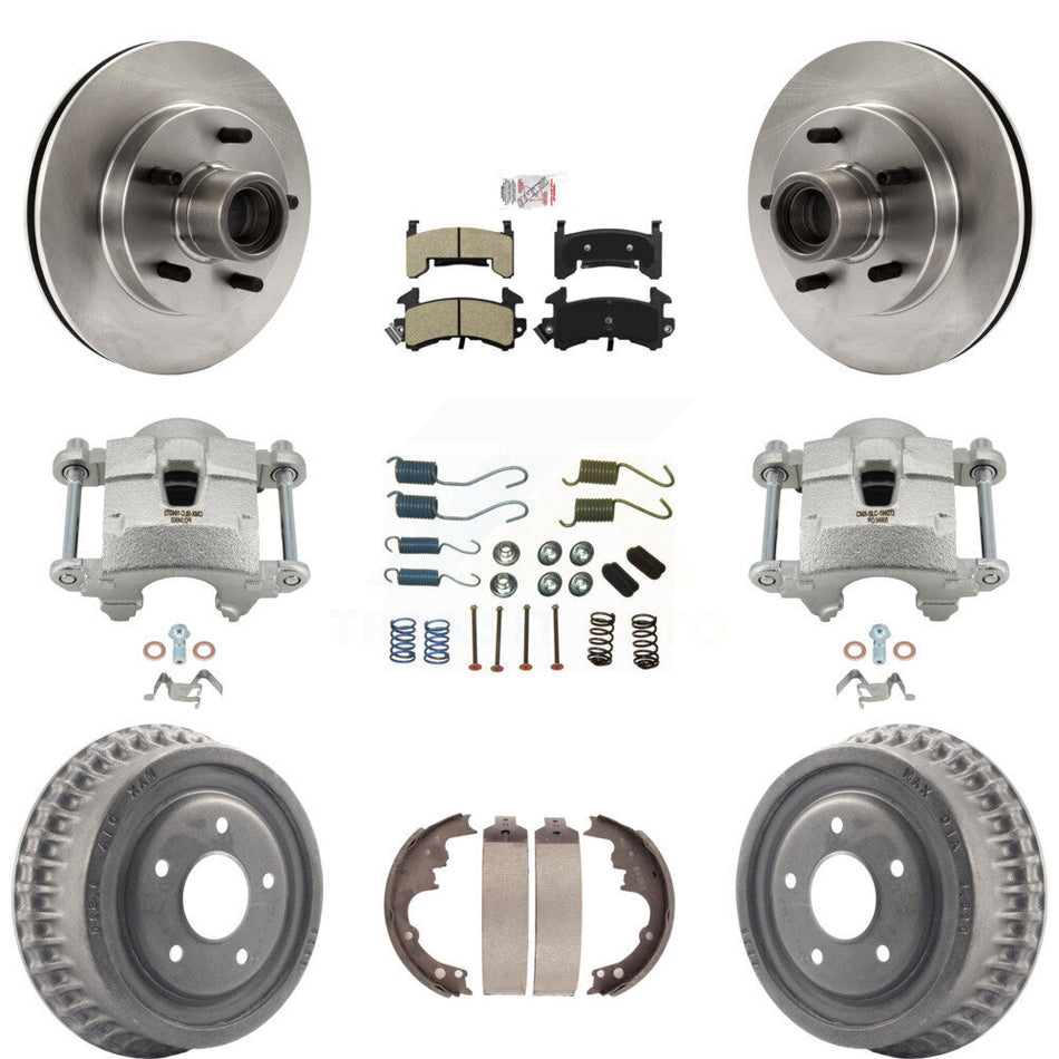 Front Rear Brake Caliper Rotors Drum Semi-Metallic Pad Shoe & Hardware Kit (9Pc) For GMC KC8-101422N