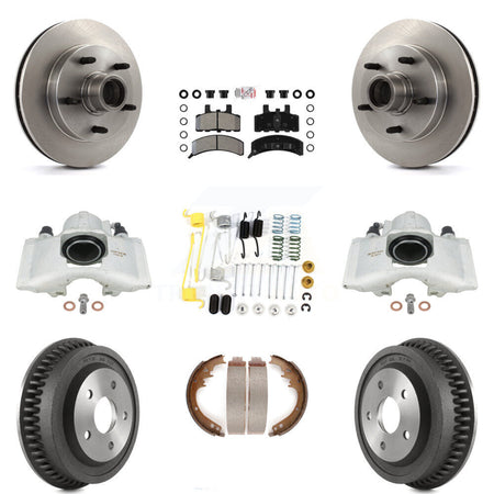 Front Rear Disc Brake Caliper Rotors Drums Semi-Metallic Pads Shoes And Hardware Kit (9Pc) For 1994-1999 Dodge Ram 1500 RWD KC8-101424N by Transit Auto