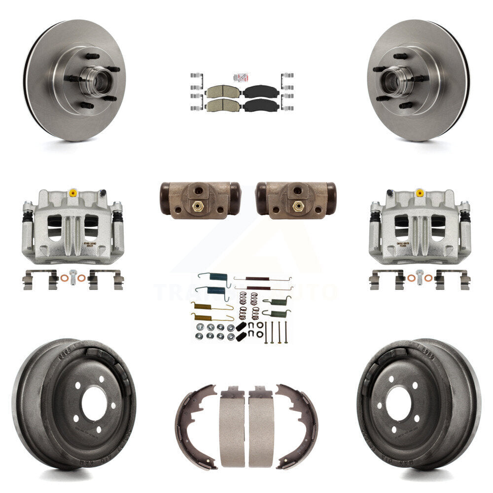 Front Rear Brake Caliper Rotors Drum Ceramic Pad Shoe Cylinder & Hardware Kit (11Pc) For KC8-101427N