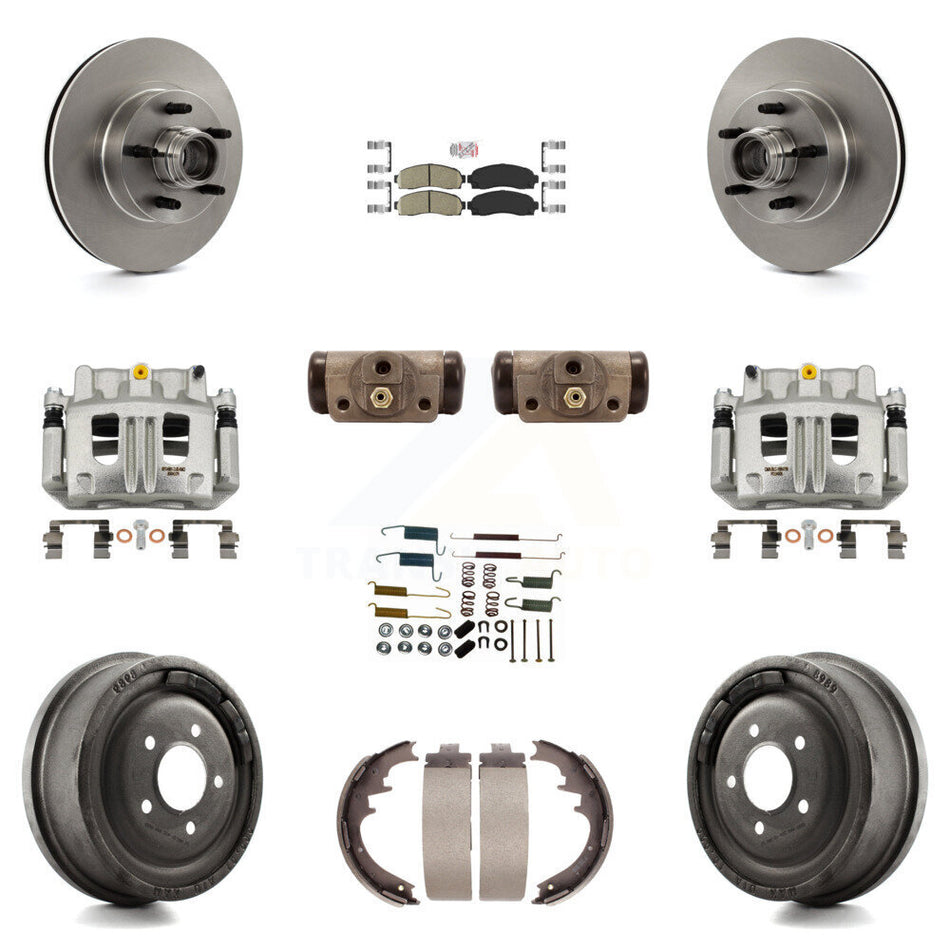 Front Rear Brake Caliper Rotors Drum Ceramic Pad Shoe Cylinder & Hardware Kit (11Pc) For KC8-101427N