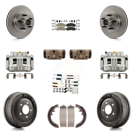 Front Rear Brake Caliper Rotors Drum Ceramic Pad Shoe Cylinder & Hardware Kit (11Pc) For KC8-101428N