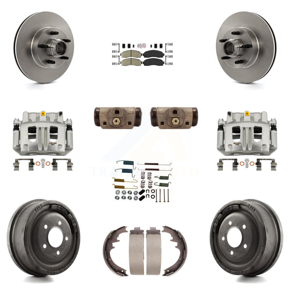 Front Rear Brake Caliper Rotors Drum Ceramic Pad Shoe Cylinder & Hardware Kit (11Pc) For KC8-101428N