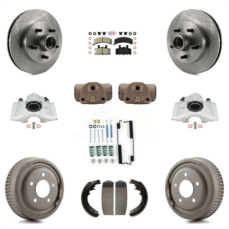 Front Rear Disc Brake Caliper Rotors Drums Semi-Metallic Pads Shoes Wheel Cylinders And Hardware Kit (11Pc) For 1997 Chevrolet C1500 Suburban GAS engine With 10" Diameter Drum KC8-101431N by Transit Auto