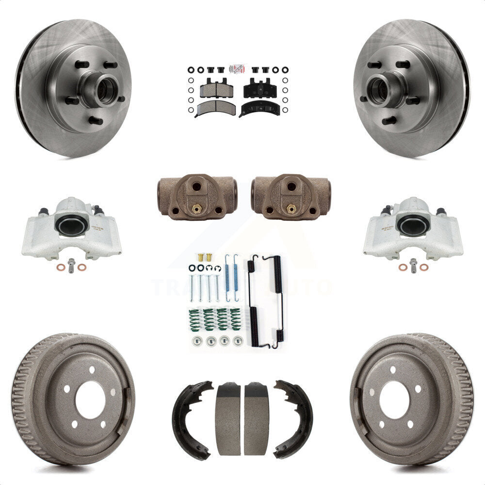 Front Rear Disc Brake Caliper Rotors Drums Semi-Metallic Pads Shoes Wheel Cylinders And Hardware Kit (11Pc) For 1997 Chevrolet C1500 Suburban GAS engine With 10" Diameter Drum KC8-101432N by Transit Auto