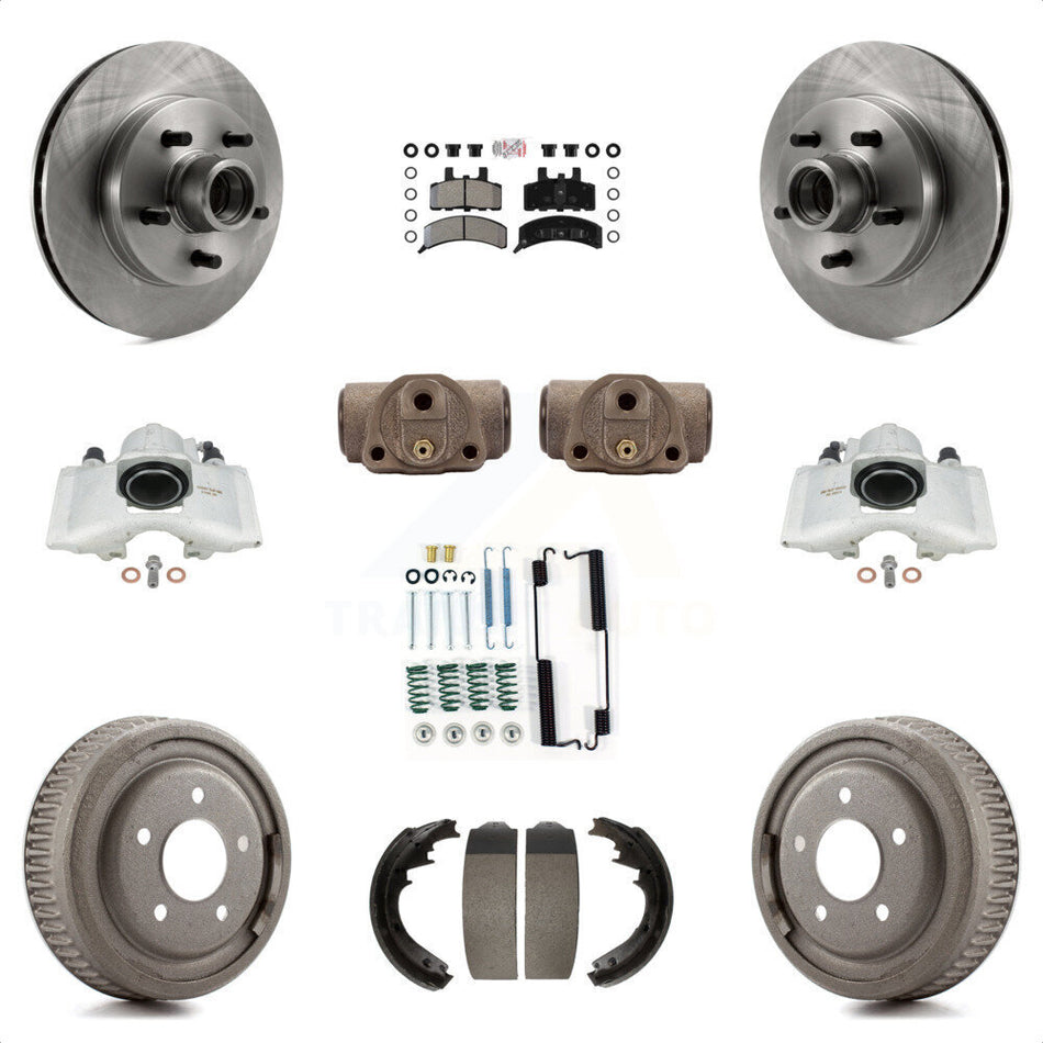 Front Rear Disc Brake Caliper Rotors Drums Semi-Metallic Pads Shoes Wheel Cylinders And Hardware Kit (11Pc) For 1997 Chevrolet C1500 Suburban GAS engine With 10" Diameter Drum KC8-101432N by Transit Auto