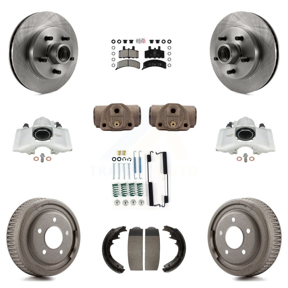 Front Rear Disc Brake Caliper Rotors Drums Semi-Metallic Pads Shoes Wheel Cylinders And Hardware Kit (11Pc) For 1997 Chevrolet C1500 Suburban GAS engine With 10" Diameter Drum KC8-101432N