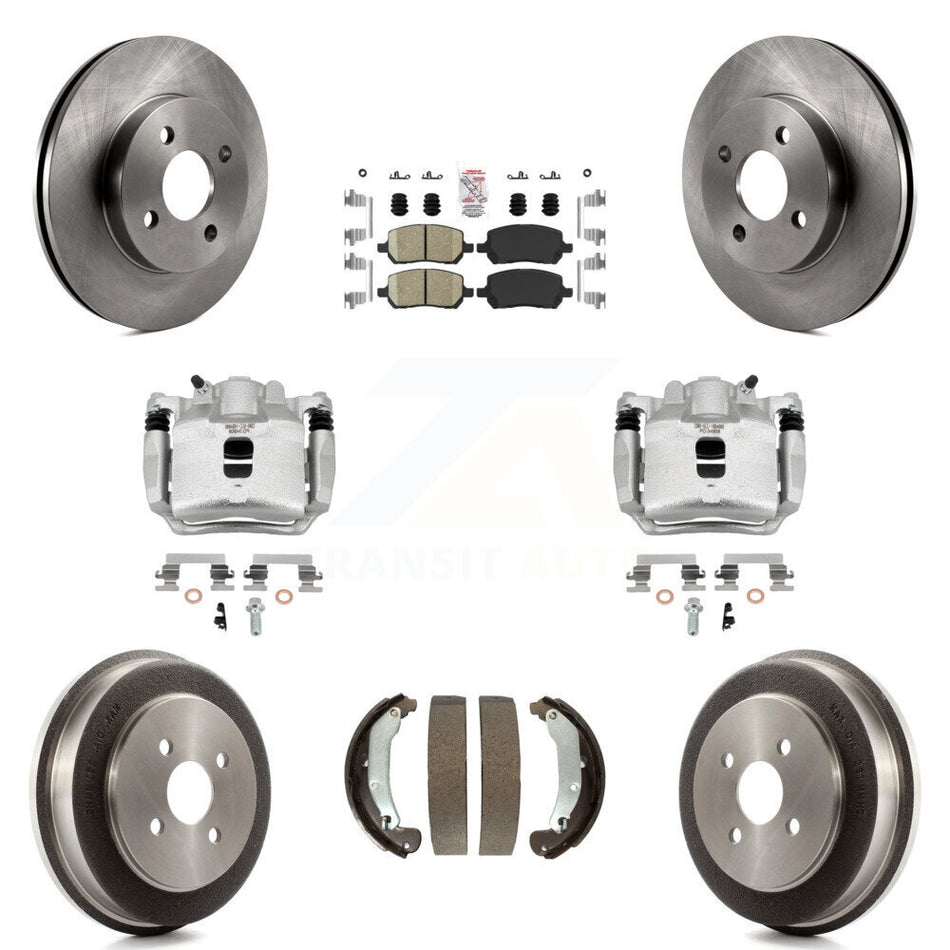 Front Rear Disc Brake Caliper Rotors Drum Ceramic Pad Kit (8Pc) For Saturn Ion Chevrolet KC8-101434N