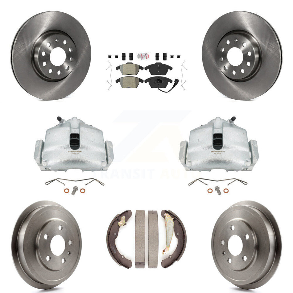 Front Rear Disc Brake Caliper Rotors Drums Semi-Metallic Pads Kit (8Pc) For Volkswagen Jetta Beetle With 312mm Diameter Rotor KC8-101438N by Transit Auto