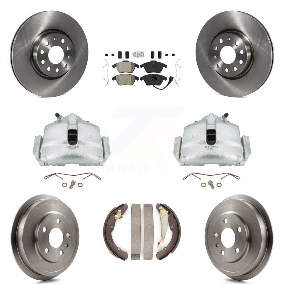 Front Rear Disc Brake Caliper Rotors Drums Semi-Metallic Pads Kit (8Pc) For Volkswagen Jetta Beetle With 312mm Diameter Rotor KC8-101438N