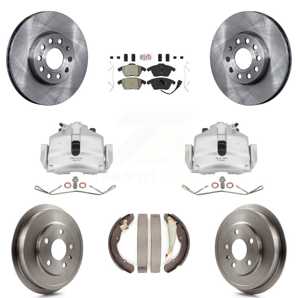 Front Rear Disc Brake Caliper Rotors Drums Semi-Metallic Pads Kit (8Pc) For Volkswagen Jetta Beetle With 288mm Diameter Rotor KC8-101440N