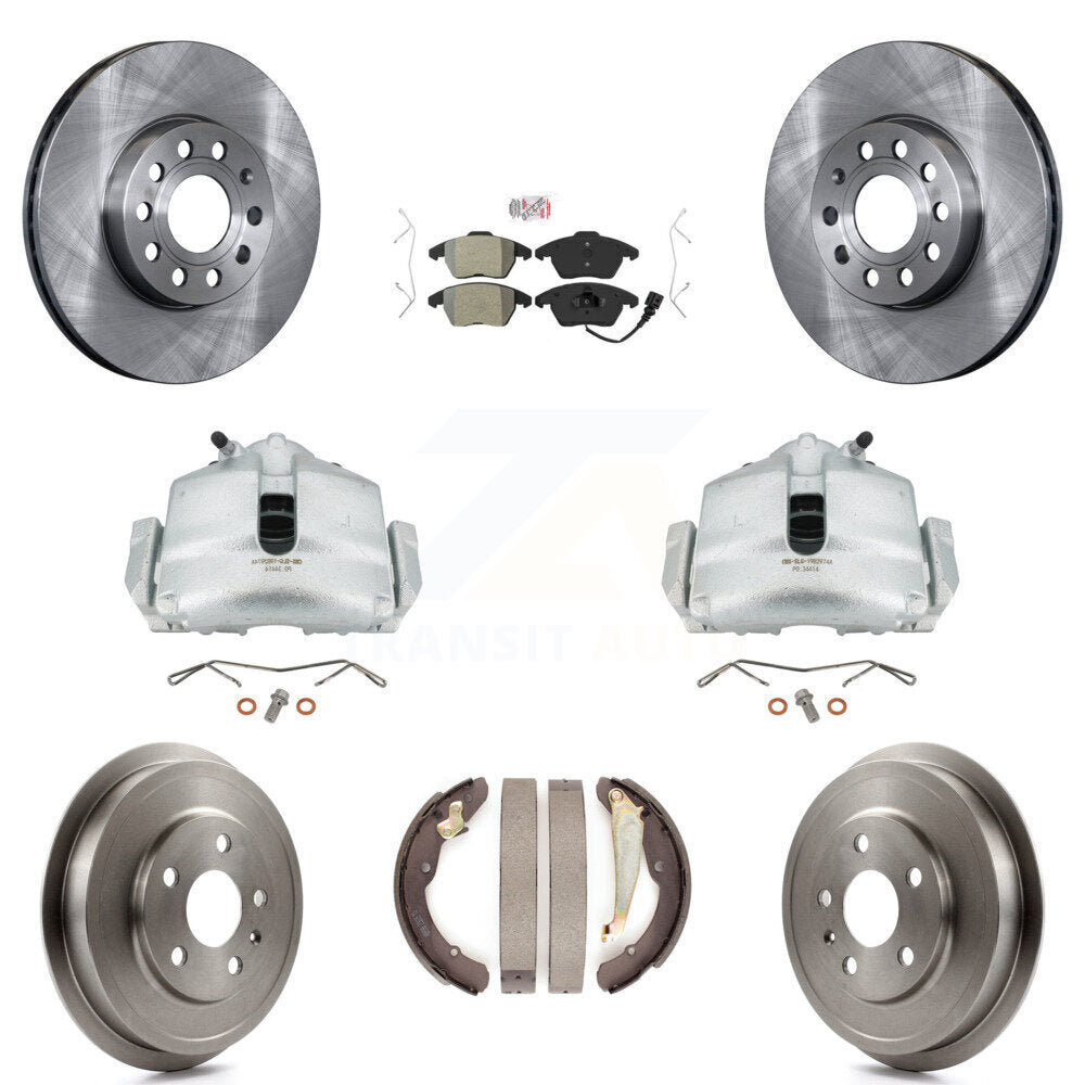 Front Rear Disc Brake Caliper Rotors Drums Semi-Metallic Pads Kit (8Pc) For Volkswagen Jetta With 288mm Diameter Rotor KC8-101441N by Transit Auto