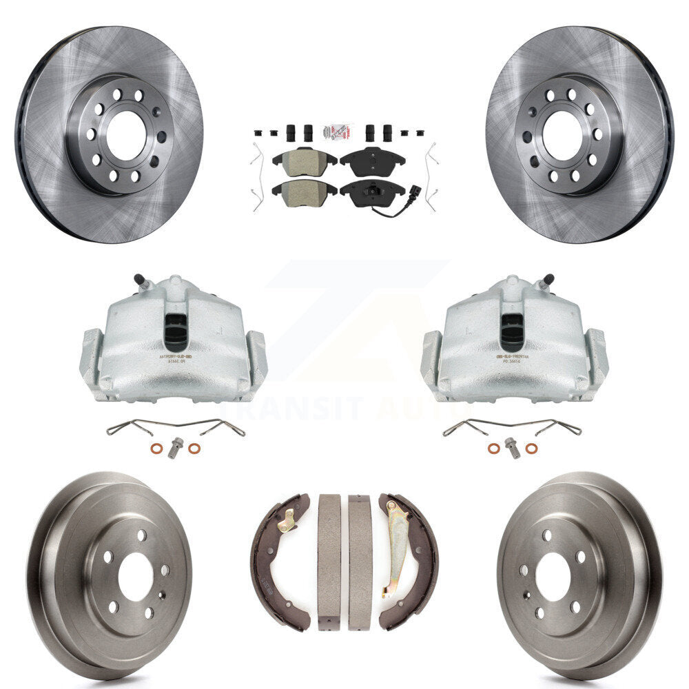 Front Rear Disc Brake Caliper Rotors Drums Semi-Metallic Pads Kit (8Pc) For Volkswagen Jetta With 288mm Diameter Rotor KC8-101442N by Transit Auto