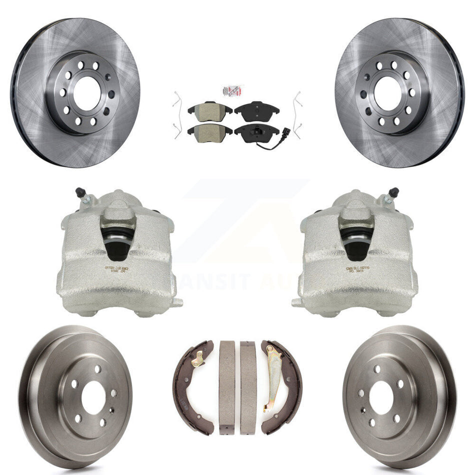 Front Rear Disc Brake Caliper Rotors Drums Semi-Metallic Pads Kit (8Pc) For Volkswagen Jetta With 288mm Diameter Rotor KC8-101444N