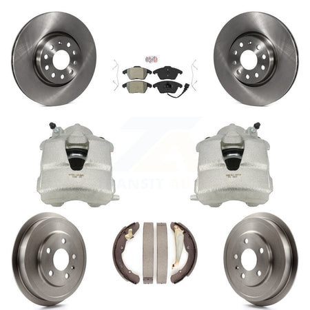 Front Rear Disc Brake Caliper Rotors Drums Semi-Metallic Pads Kit (8Pc) For Volkswagen Jetta With 312mm Diameter Rotor KC8-101447N by Transit Auto