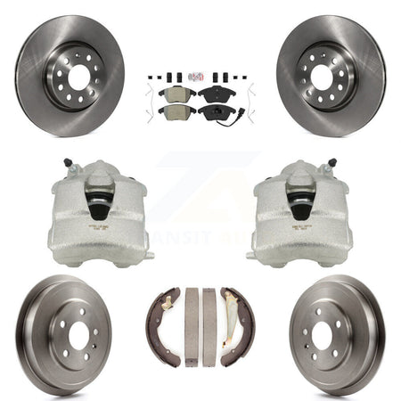 Front Rear Disc Brake Caliper Rotors Drums Semi-Metallic Pads Kit (8Pc) For Volkswagen Jetta With 312mm Diameter Rotor KC8-101448N by Transit Auto