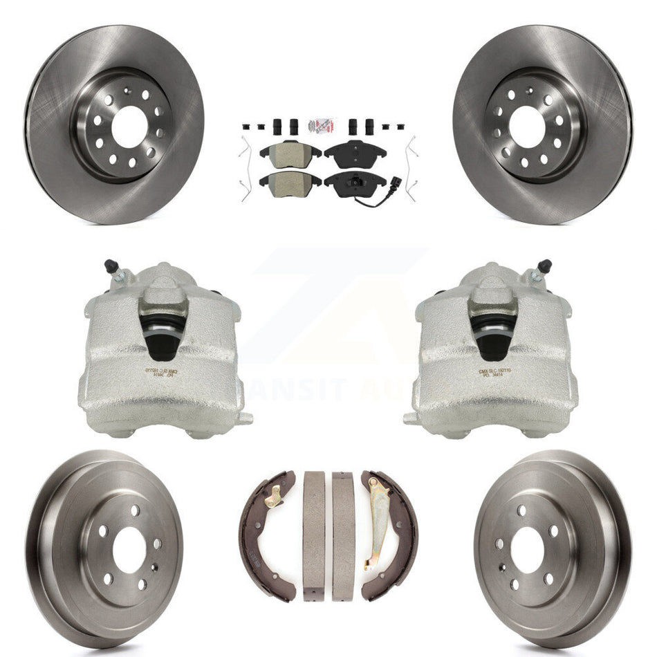 Front Rear Disc Brake Caliper Rotors Drums Semi-Metallic Pads Kit (8Pc) For Volkswagen Jetta With 312mm Diameter Rotor KC8-101448N