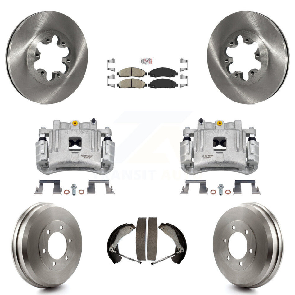 Front Rear Brake Caliper Rotors Drums Ceramic Pads Kit (8Pc) For Chevrolet Colorado GMC KC8-101453N