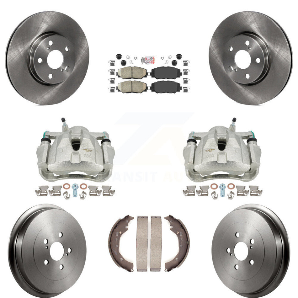 Front Rear Disc Brake Caliper Rotors Drums Ceramic Pads Kit (8Pc) For Toyota Corolla KC8-101454N