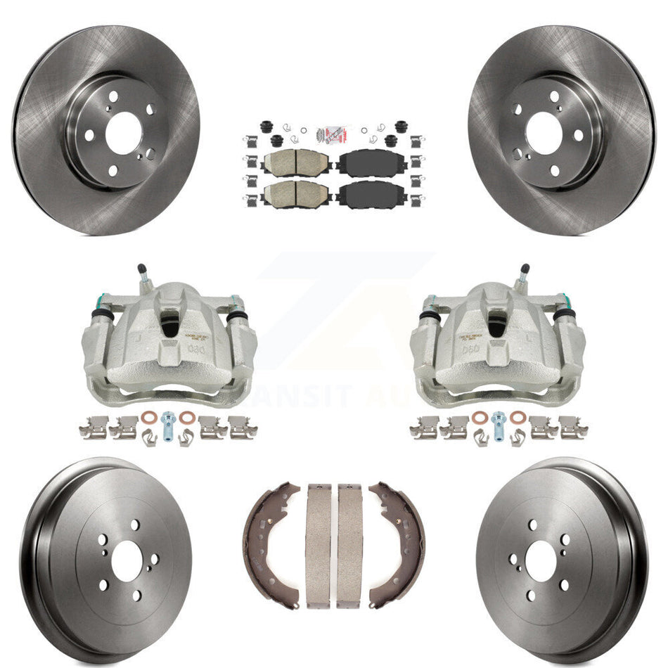 Front Rear Disc Brake Caliper Rotors Drums Ceramic Pads Kit (8Pc) For Toyota Corolla KC8-101454N