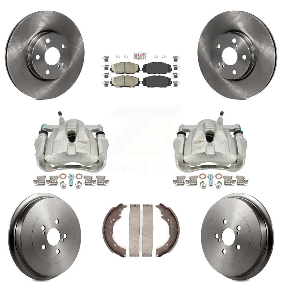 Front Rear Disc Brake Caliper Rotors Drums Ceramic Pads Kit (8Pc) For Toyota Corolla KC8-101455N
