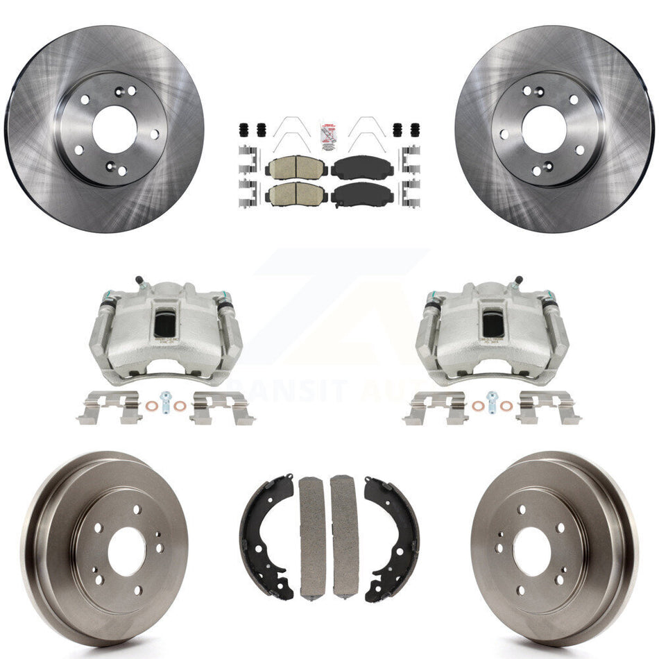 Front Rear Disc Brake Caliper Rotors Drums Ceramic Pads Kit (8Pc) For 2003-2006 Honda Accord 2.4L Vehicles Built Canadian Market KC8-101458N