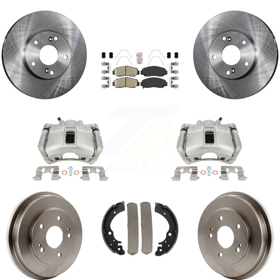 Front Rear Disc Brake Caliper Rotors Drums Ceramic Pads Kit (8Pc) For 2003-2006 Honda Accord 2.4L Vehicles Built Canadian Market KC8-101458N