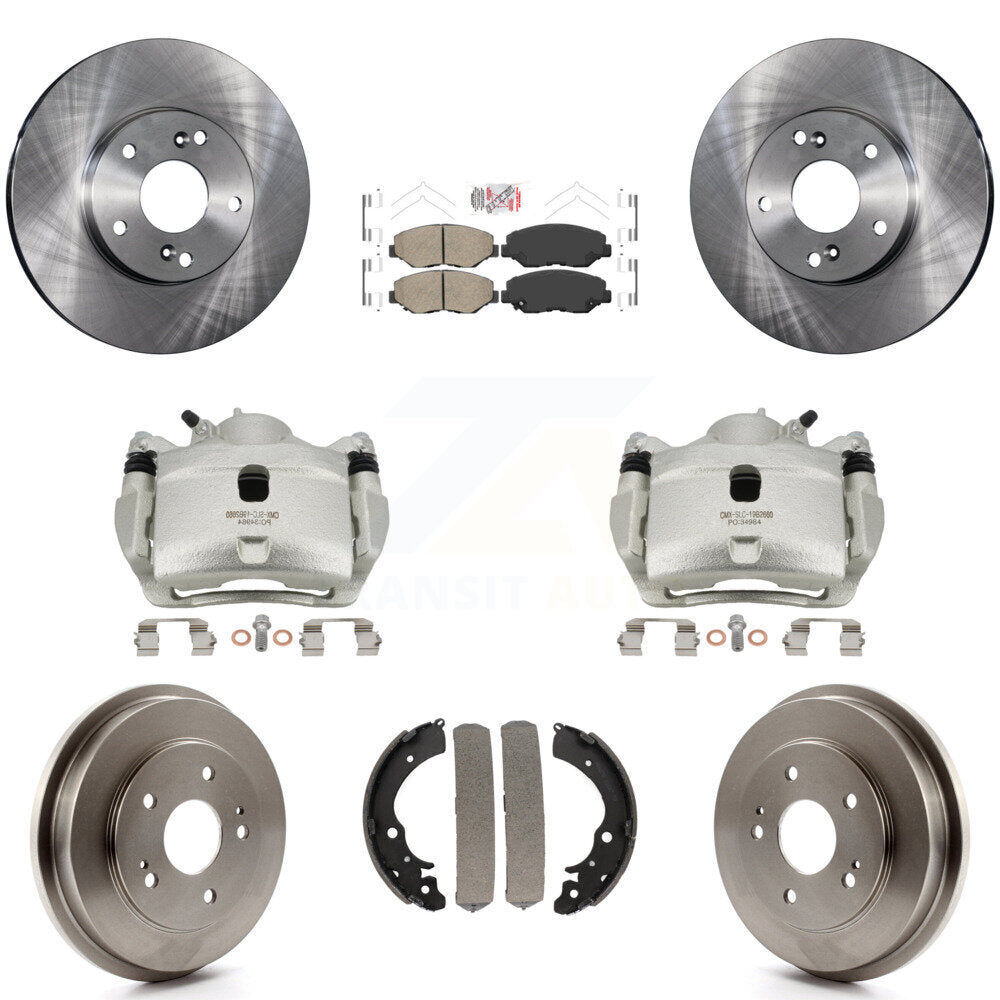 Front Rear Disc Brake Caliper Rotors Drums Ceramic Pads Kit (8Pc) For Honda Fit Accord KC8-101459N