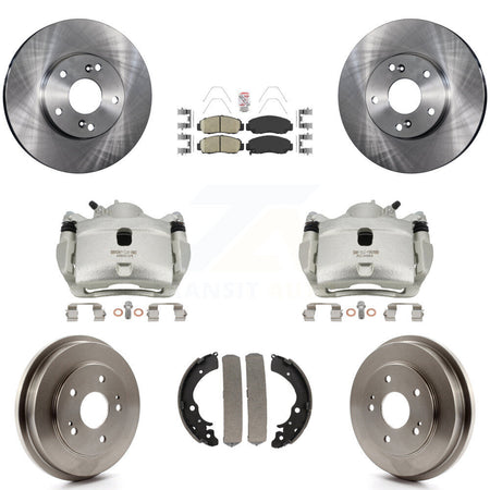 Front Rear Brake Caliper Rotors Drums Ceramic Pads Kit (8Pc) For 2007 Honda Accord 2.4L KC8-101460N