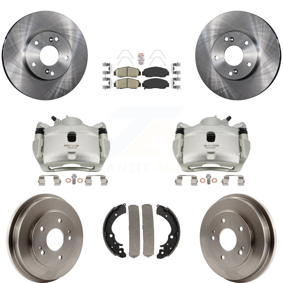 Front Rear Brake Caliper Rotors Drums Ceramic Pads Kit (8Pc) For 2007 Honda Accord 2.4L KC8-101460N