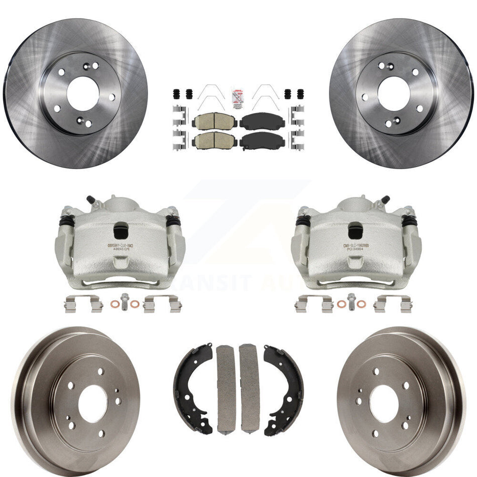 Front Rear Brake Caliper Rotors Drums Ceramic Pads Kit (8Pc) For 2007 Honda Accord 2.4L KC8-101461N