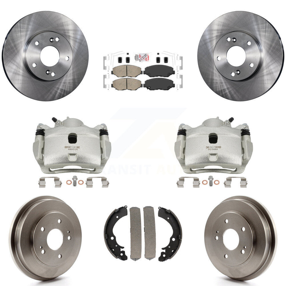 Front Rear Disc Brake Caliper Rotors Drums Ceramic Pads Kit (8Pc) For Honda Fit Accord KC8-101462N