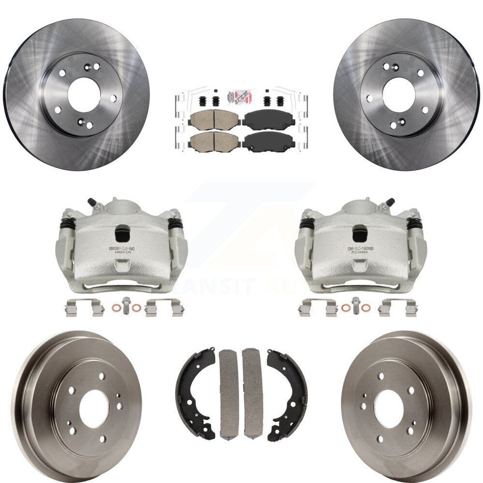 Front Rear Disc Brake Caliper Rotors Drums Ceramic Pads Kit (8Pc) For Honda Fit Accord KC8-101462N