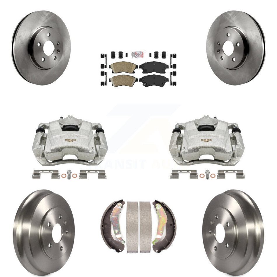 Front Rear Disc Brake Caliper Rotors Drums Ceramic Pads Kit (8Pc) For 2013-2014 Chevrolet Sonic RS KC8-101467N