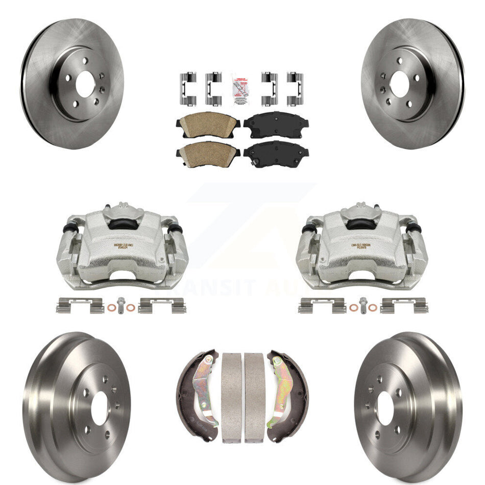 Front Rear Disc Brake Caliper Rotors Drums Ceramic Pads Kit (8Pc) For 2013-2014 Chevrolet Sonic RS KC8-101468N