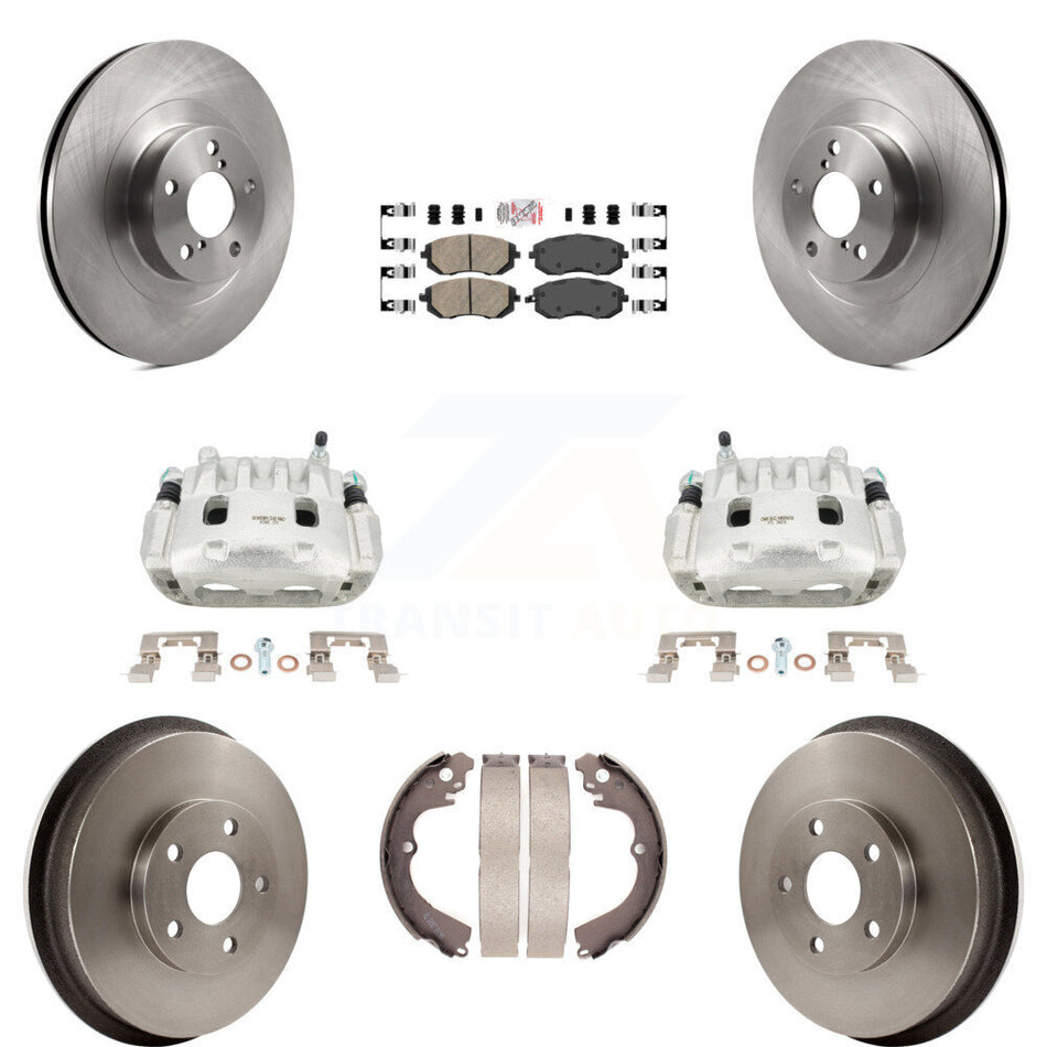 Front Rear Brake Caliper Rotors Drums Ceramic Pads Kit (8Pc) For Subaru Forester Impreza KC8-101477N