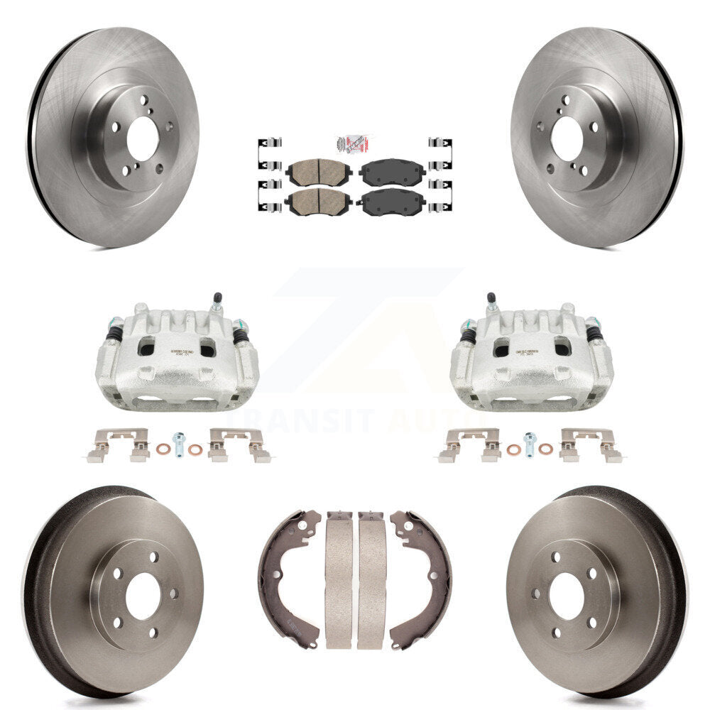 Front Rear Brake Caliper Rotors Drums Ceramic Pads Kit (8Pc) For Subaru Forester Impreza KC8-101478N