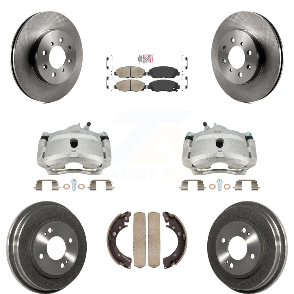 Front Rear Disc Brake Caliper Rotors Drums Ceramic Pads Kit (8Pc) For Honda Civic KC8-101481N