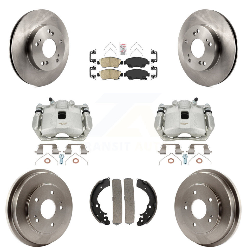 Front Rear Disc Brake Caliper Rotors Drums Ceramic Pads Kit (8Pc) For Honda Civic KC8-101483N