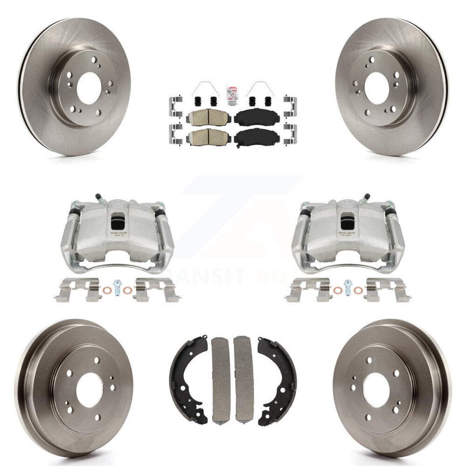 Front Rear Disc Brake Caliper Rotors Drums Ceramic Pads Kit (8Pc) For Honda Civic KC8-101484N by Transit Auto