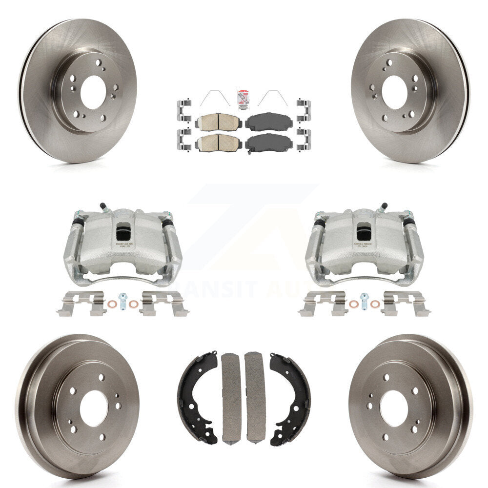 Front Rear Disc Brake Caliper Rotors Drums Ceramic Pads Kit (8Pc) For Honda Civic KC8-101485N by Transit Auto