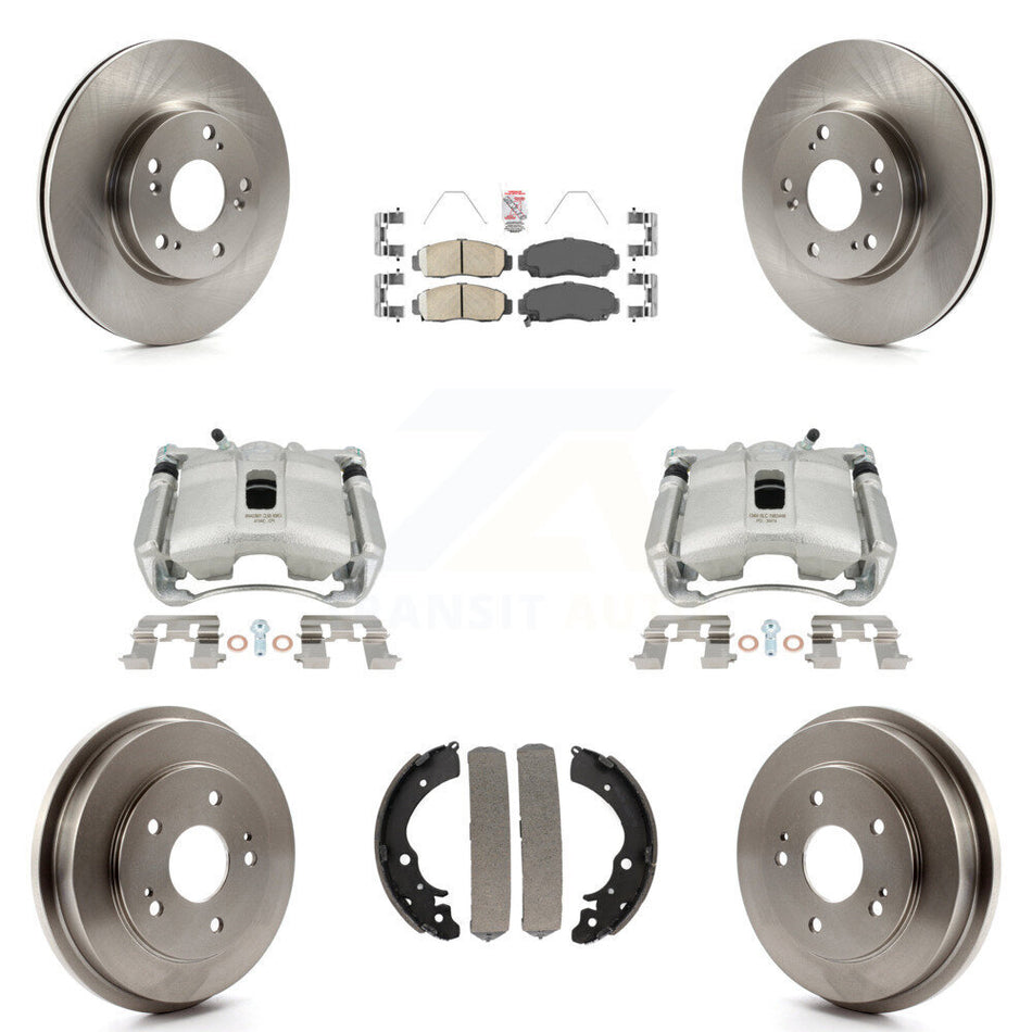 Front Rear Disc Brake Caliper Rotors Drums Ceramic Pads Kit (8Pc) For Honda Civic KC8-101485N by Transit Auto