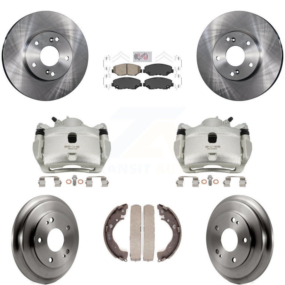 Front Rear Disc Brake Caliper Rotors Drums Ceramic Pads Kit (8Pc) For Honda Civic KC8-101486N