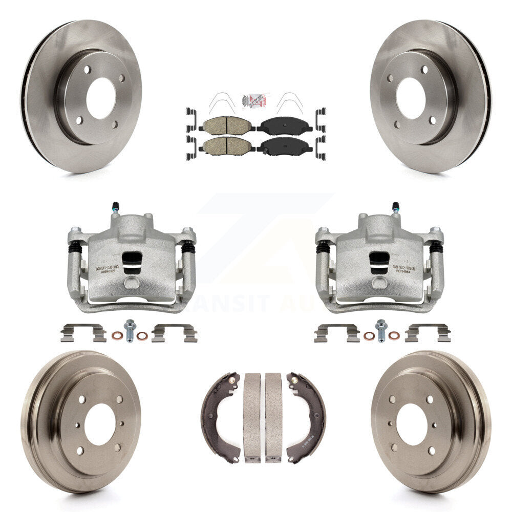 Front Rear Brake Caliper Rotors Drums Ceramic Pads Kit (8Pc) For 09-11 Nissan Versa 1.6L KC8-101488N