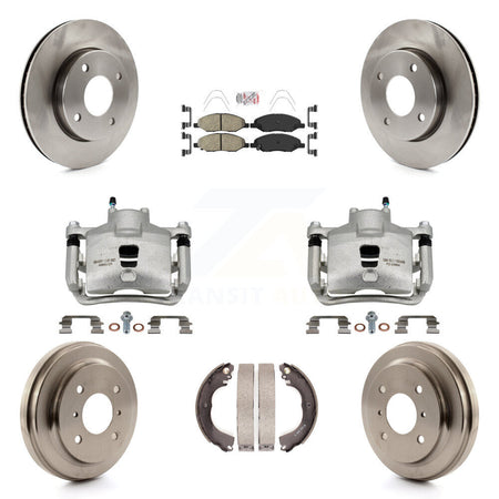 Front Rear Brake Caliper Rotors Drums Ceramic Pads Kit (8Pc) For 09-11 Nissan Versa 1.6L KC8-101488N