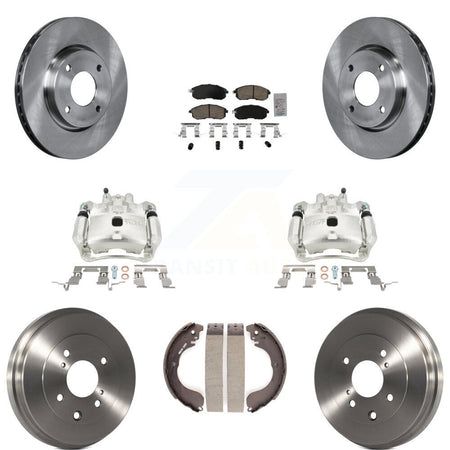 Front Rear Disc Brake Caliper Rotors Drums Ceramic Pads Kit (8Pc) For Nissan Versa KC8-101489N