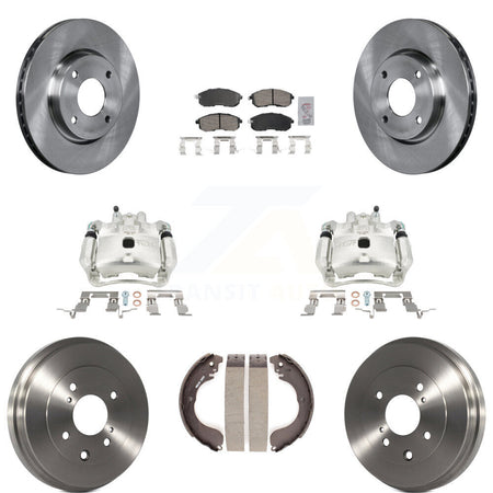 Front Rear Disc Brake Caliper Rotors Drums Ceramic Pads Kit (8Pc) For Nissan Versa KC8-101490N